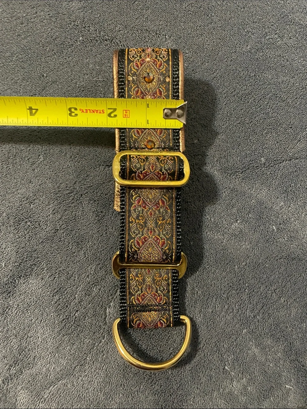 Elegant Embroidered Brown & Black Dog Collar with Gold Accents